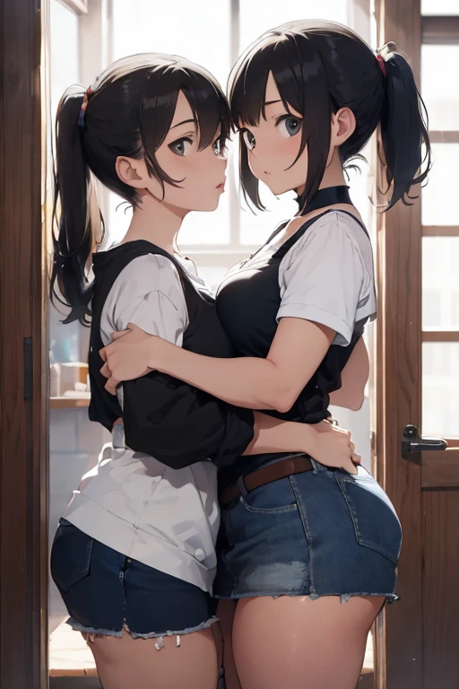 ((best quality)), ((masterpiece)), (detailed), 2 lesbian, curvy, girls in kissing each other 