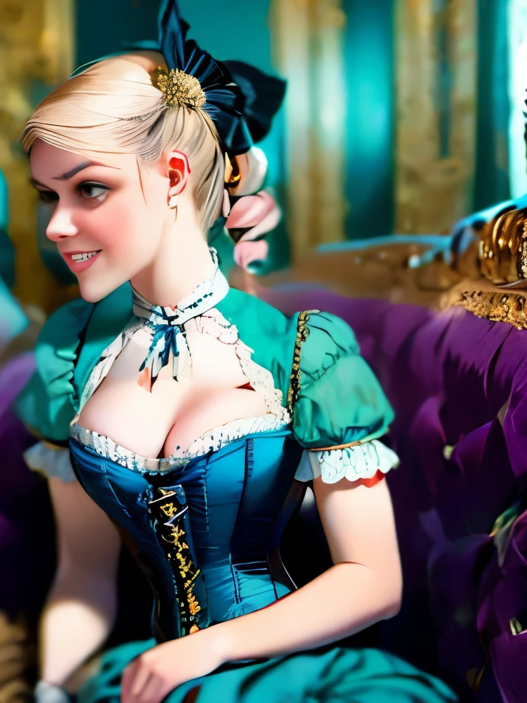 arafed woman in a blue dress with a bow and a white blouse, in victorian aristocrat, a beautiful victorian woman, intricate victorian dress, with victorian clothing, cyan corset, victorian style costume, gorgeous portrait, blue corset, ornately dressed, victorian blue dress, victorian lady, fantasy victorian art, a steampunk beautiful goddess, victorian inspired clothing