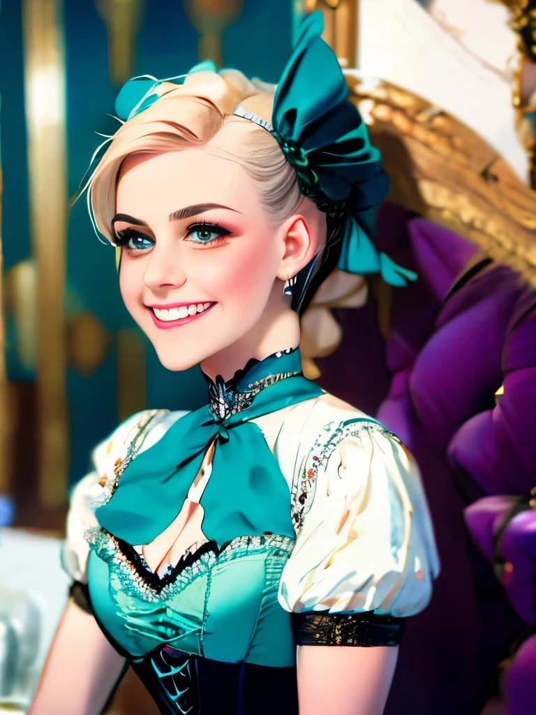 arafed woman in a blue dress with a bow and a white blouse, in victorian aristocrat, a beautiful victorian woman, intricate victorian dress, with victorian clothing, cyan corset, victorian style costume, gorgeous portrait, blue corset, ornately dressed, victorian blue dress, victorian lady, fantasy victorian art, a steampunk beautiful goddess, victorian inspired clothing