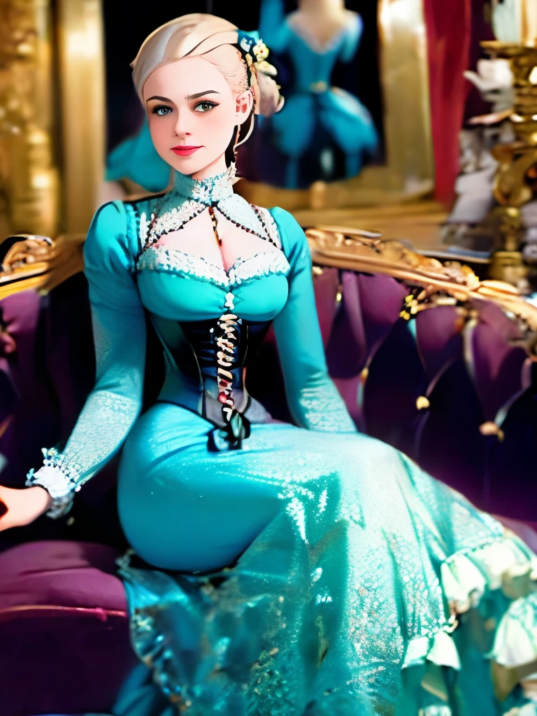 arafed woman in a blue dress with a bow and a white blouse, in victorian aristocrat, a beautiful victorian woman, intricate victorian dress, with victorian clothing, cyan corset, victorian style costume, gorgeous portrait, blue corset, ornately dressed, victorian blue dress, victorian lady, fantasy victorian art, a steampunk beautiful goddess, victorian inspired clothing