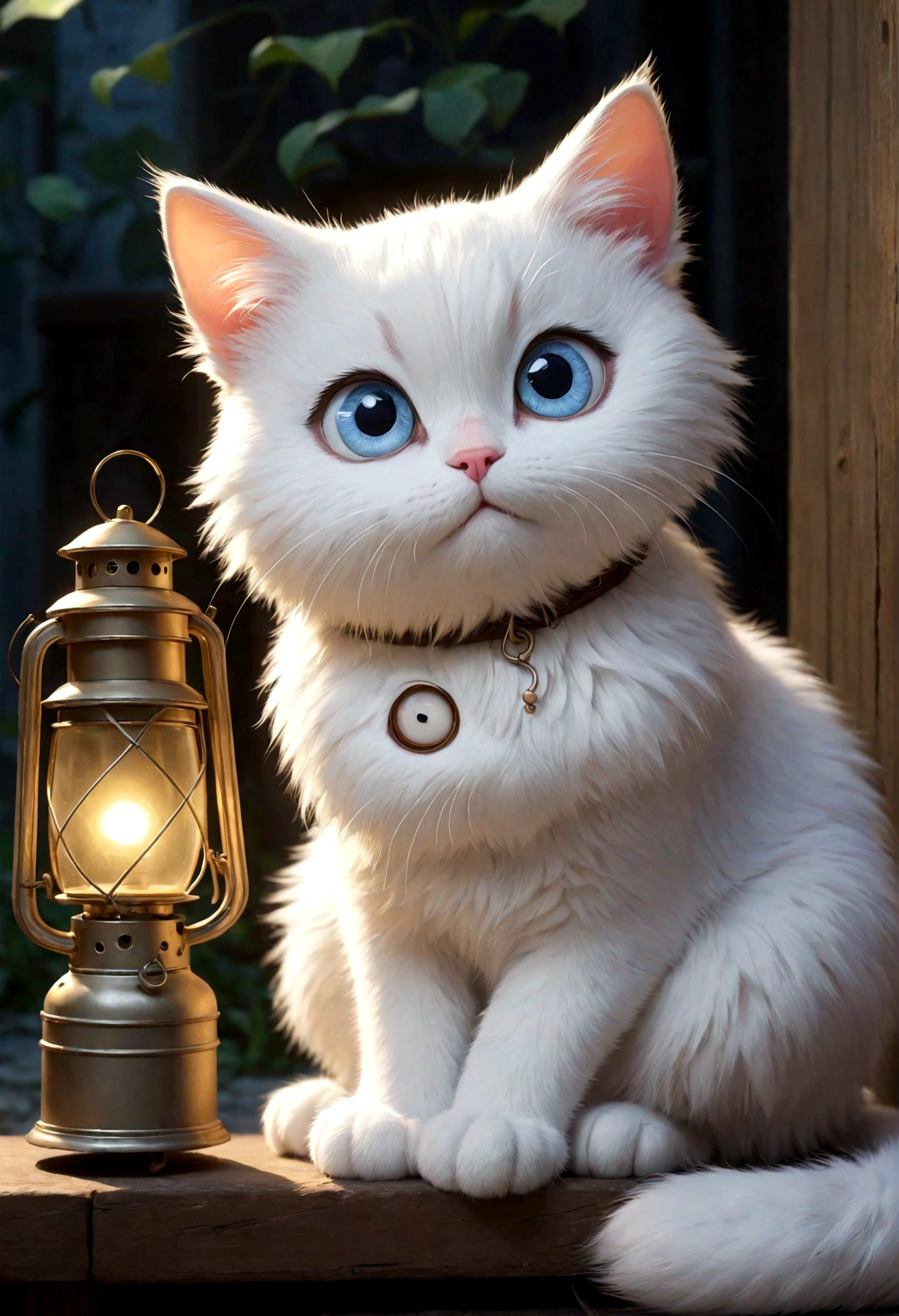 the cat is sitting, Sora like a cat, lovely digital painting, Disney's Puss in Boots, anime visual of cute 고양이, pixar 제작, Erin Hunter, Anatoh Pinstak. pixar, very realistic, White cat, realistic animated cat, sad cat, White cat, very very realistic, cute 고양이, big eyes , lantern lantern clear eyes , Sad Eyes , cute