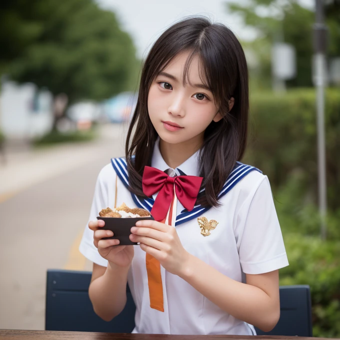 (Tabletop, highest quality:1.2), 8k, Official Art, RAW Photos, Esbian all over、Look up、skinny、、(Upper Body, Sailor suit on top、underwear、serafuku:1.4), beautiful girl, Pretty face, lean back, Cute Panties、Gold ornament in hair、下には可愛いピンクのレースunderwear、close, , Short sleeve, Gardenia, Violet, Teen, streetew Viewer, Film Grain, chromatic aberration, Sharp focus, Face Light, Dynamic Lighting, Cinema Lighting, Eye and facial details, Bokeh Background, (1 dark red bow tie:1.2)