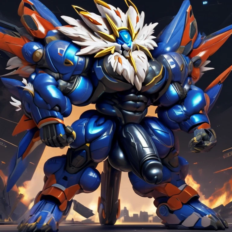 (masterpiece. official art. 8k. best quality. detailed full body. full body.)
(situation 1 : ting Solgaleo. Solgaleo is over 1000 meters long. focus GIANT mechanical Muscular Solgaleo is trampling the city. Looking down. macro. stomp. Low-angle perspective. emphasizing the immense size. raising his leg about to stomp tiny city. low angle.)
(situation 2 :smoke and flames rising from the destruction in the city)
(Additional details 1: wearing a full-face helmet. high-tech bio-mecha armor. real texture material. whole body shines like metal. Wearing cyberpunk mecha. emphasizes the muscles. suit fully made of metal. intricate armor. Robotic suit. suit fully made of metal. cyborg. Powered exoskeleton with the same design as Solgaleo).
(Additional details 2: (Detailed head. Detailed Body. Detailed abs. gigantic muscles. HYPER MUSCLES. Gigachad Muscular. big muscle. pecs. triceps. traps. unusually developed muscular body. body full of huge muscles. showing off muscles. pectorales enormes. Exaggeratedly huge muscles. huge muscles. long legs.).
(Additional details 3: Spread wings. It has wings. have big wings. The claws are sharp. Sharp teeth. 5 toes.).
(Additional details 4: black color hyper penis.r black penis. big )
(Additioetails 5: focus GIANT Solgaleo. Solgaleo's focus GIANT robot. gundam.)
The white part turns golden yellow.
