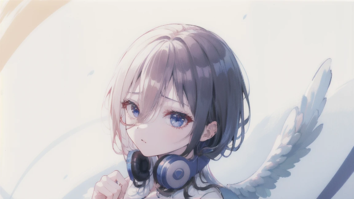 Short Hair, bangs, blue eyes, Blue Hair, shirt, Hair between the eyes, ribbon, dress, Piercing around neck,whole body,Cute,Without headphones,大Angel,Angel,Angel ,Hand2Limited edition,Appealing,slouch,near,high school girl,8K,highest quality,