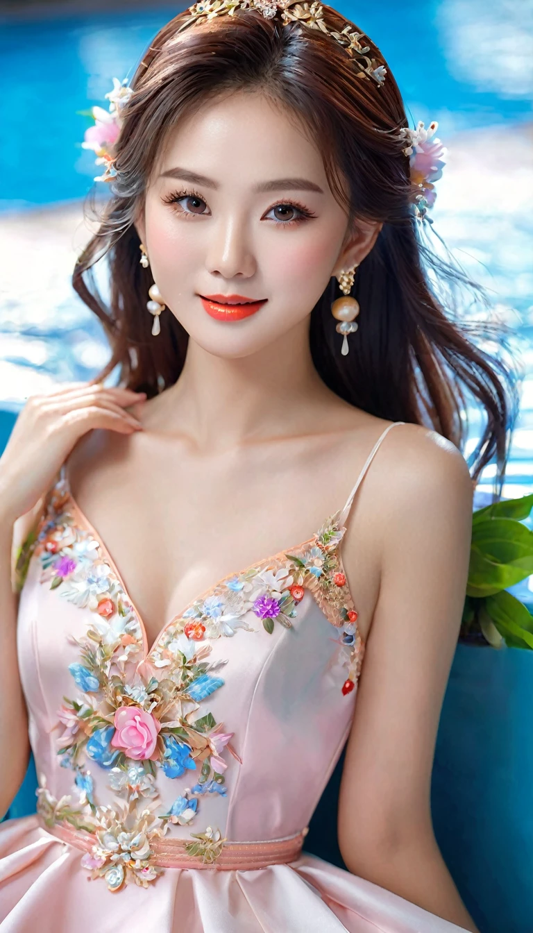 very beautiful girl, asian mixed idol model;
(((Girl wearing a silk dress rents flowers, Leaves, birds, colourful)));
((lifelike:1.2)), ((masterpiece:1.2)), ((Highest quality image)), ((not NSFW)), ((8K)), CG, HD, ((high solution và tương phản)), ((Super nice graphics)), ((professional)), ((màu sắc detail và rực rỡ)), ((Super smooth image)), ((Advanced photography techniques)), ((RAW thật)), ((Kết cấu ảnh perfect)); Complex lighting, yellow-black rays, ((Face lighting));
sunlight ((lấp Leavesnh)), ((illuminate the girl's body));
glossy pink lips, phấn mắt hồng, eyelash, blush, mỹ phẩm, aa bright white, lỗ chân lông detail, da stretch the ball, da stretch the ball; bàn tay perfect, spotless; ivory white skin, ruddy, stretch the ball, shiny;
golden red hair, smooth, floating in the sunlight, detail;
blue eyes, charming, ((trang điểm high solution)), true, ((damp)), detail, phấn mắt hồng;
two delicate eyelids, đẹp perfect, detail, eyelash đen;
Arched eyebrows, dear, high solution, detail;
khuôn mặt xinh đẹp và perfect, holiness, light makeup, cân đối perfect, đẹp đến từng detail, ((shiny)), mỹ phẩm;
Beautiful nose, lovely, cao, detail;
blush, prominent cheekbones, detail;
đôi môi charming, glossy pink lips;
Bright smile, pure white teeth, detail;
beautiful hands, perfect, ((error-free)), no disability;
cơ thể siêu perfect, full of life;
big and plump breasts, Raised nipples, Deep chest slit, toning, detail;
mông nở nang, shiny;