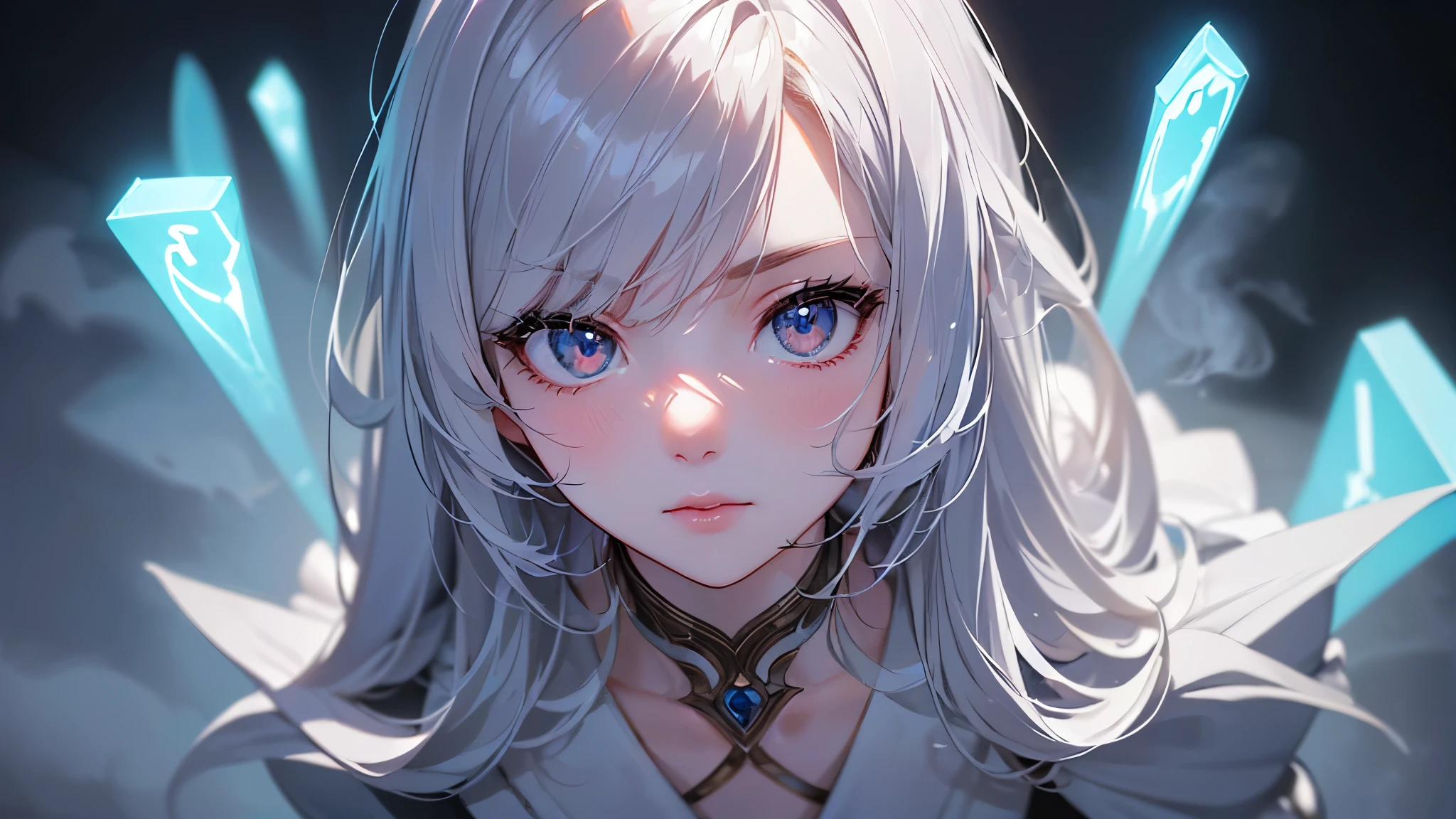 ((Biologically correct limb count))、(( Illustrations including faces))、4K、Masterpiece、((Focus on the face))、((Symmetrical, well-proportioned facial features))、Eyes with delicate depictions、Beautiful woman、Outstanding style、Slender Body、(Recruitment Suit、High heels、((skirt)))、(Looking up)、((Upper body close-up))、((Realistic photo))、（The background is the office、computer）、(((Thick Fog、The fog makes it hard to see)))、