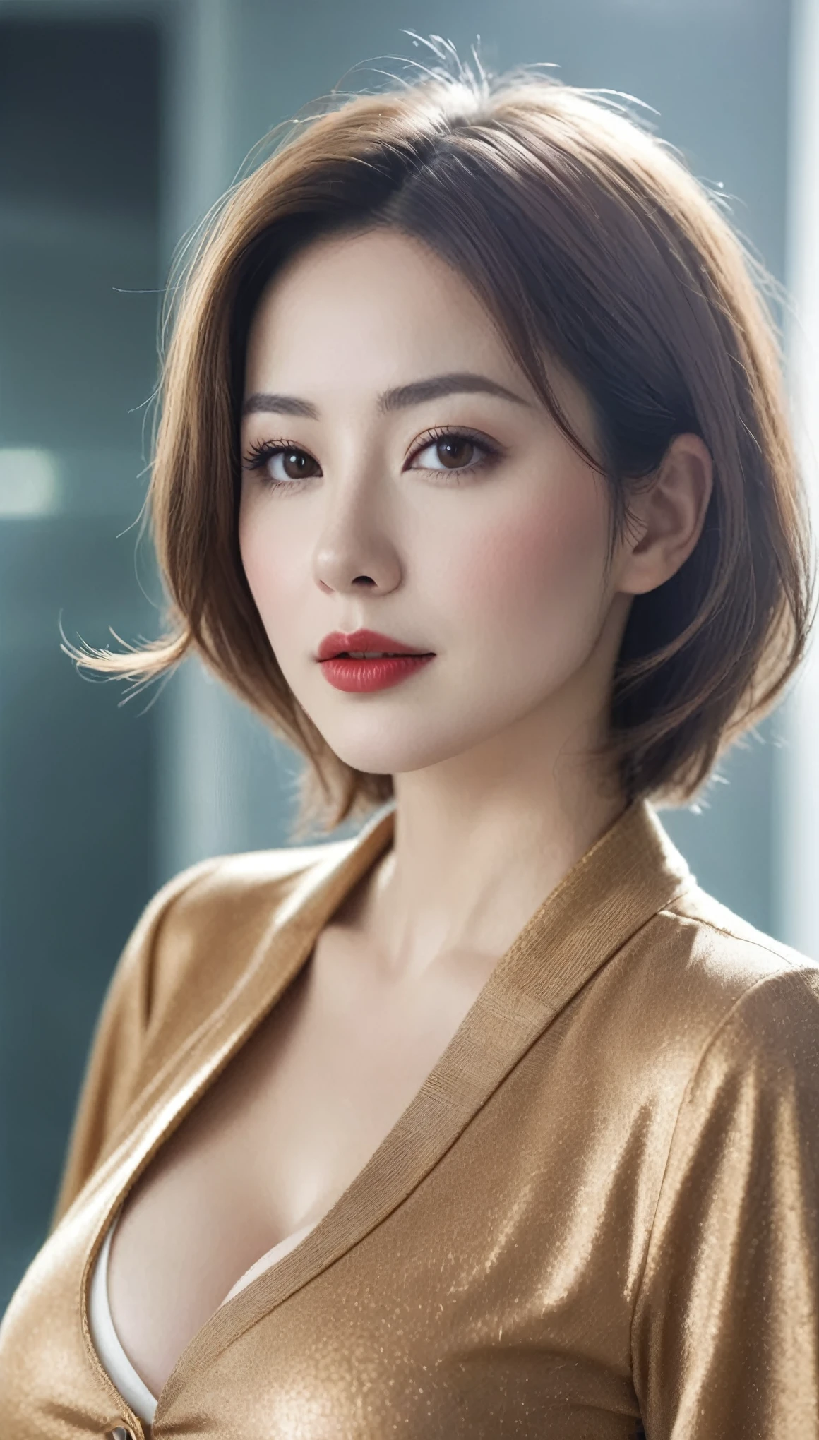 (((surreal woman)))、((Very beautiful 30 year old white woman))、(((Big big cleavage)))、(((woman astronaut)))、(((Big big cleavage)))、
short hair、blonde mature、Chubby body type、Beautiful expression、Beautiful brown eyes、Stay on a huge space station、Red lips、(((Please wear a space suit)))、(((alone)))、