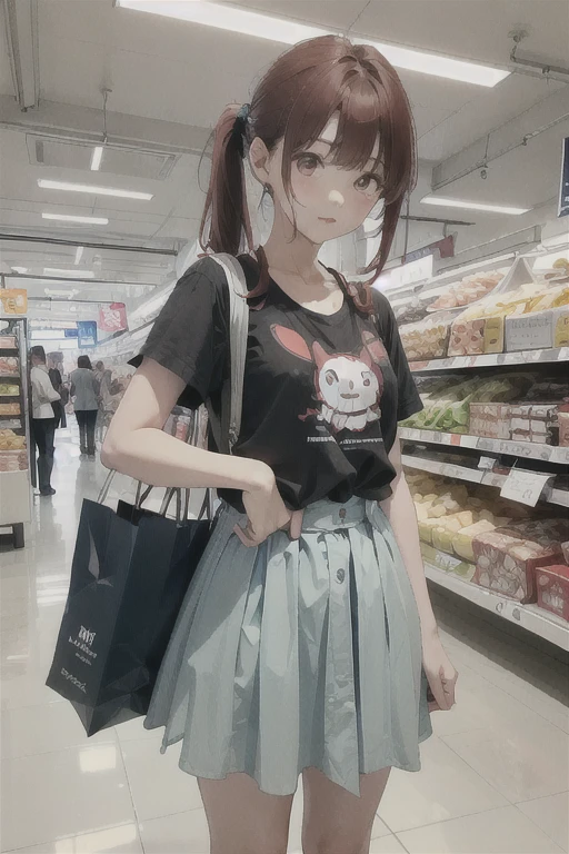 1 girl, Redhead, ponytail、 Facial hair stripes, Red eyes, Impact, RAW Photos, 8k, Shopping、shopping、shoppingセンター、