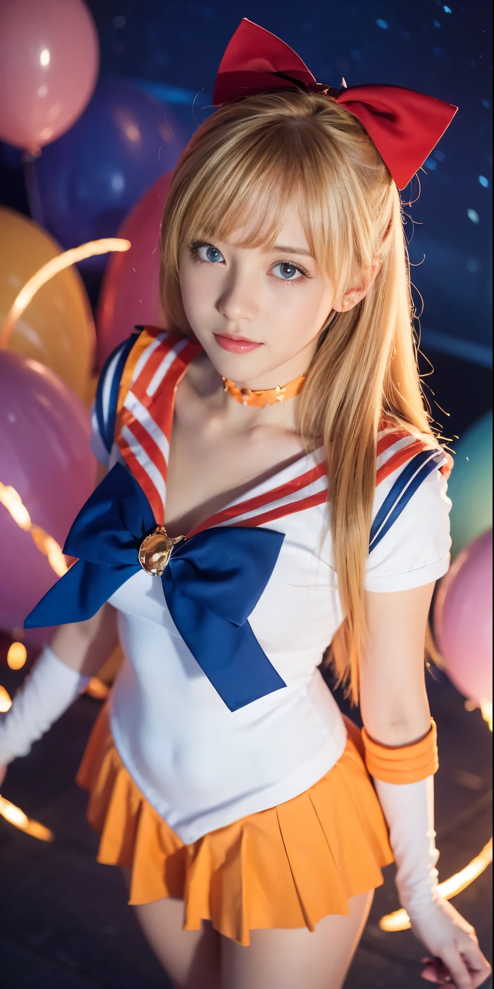 portrait, (masterpiece, best quality;1.3), extremely detailed CG, ultra detailed, 1girl, solo, smile, looking at viewer, stylish ungle, blonde long hair,blue eyes,
sv1, sailor senshi uniform, orange skirt, elbow gloves, tiara, orange sailor collar, red bow, orange choker, white gloves, jewelry, from above,
many hearts, face focus,Venus,tornado,abstract background, hearts storm, haert beam, heart bubbles, heart baloons, haert stars, heart flowers, HEART LIGHTS, heart world, heart background, galaxy background, heart weapon, heart aura, sailor girl in a sailor costume, sailor moon!!!!!!!!,
