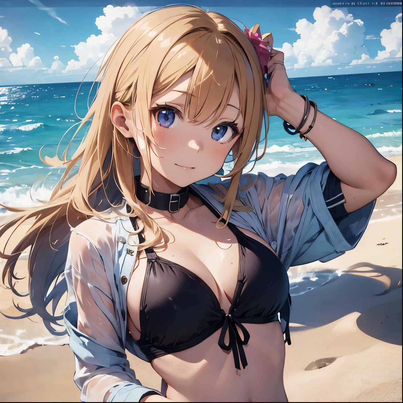 Blonde girl drawn in high definition Japanese anime style、whole body、Women in blue bikinis taking photos on a deserted beach, Bikini Model, , A young and cute gravure idol, Posing together in bras, Russian and Japanese mix, sakimichan, Asian woman, Wear a swimsuit, that'that'that'that'that'that'that'that'that'that'that'that'that'that'that'that'that'It's hot with the shining sun, Japanese Model, Cute Core, sakimichan hdri, Young Gravure Idol, Chubby