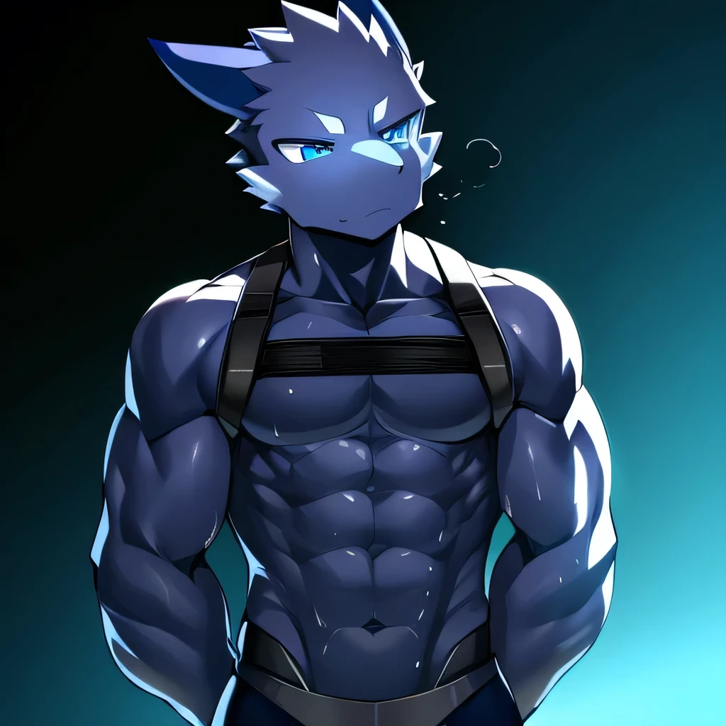 Thin macho western black dragon abs Hollow abs body suit thick arms chest rig 、sweaty skin glow profile Wearily short of breath Chemo shota ゴーグル
have a blue eyes Tired look Glowing abs Deep abdominals jacket