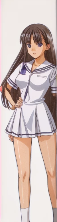 Mizushima Asa, a girl with big breasts and beautiful legs, stands in a miniskirt uniform.。