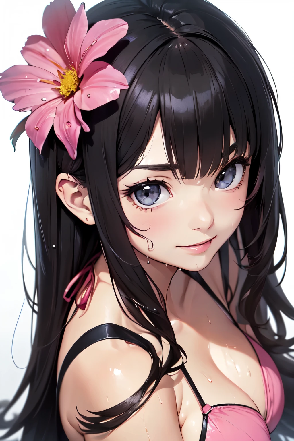 masterpiece、Anime Art、highest quality, masterpiece, (Realistic:1.2), 1 girl, (high resolution、whole body、-yeld beiful girl、165㎝、Long black hair、Shining black eyes、Round black eyes、Thick eyebrows、端正でbeautiful、cute、Pink wet bikini、、No makeup、Bright smile、はじけるようなBright smile, looks fun、Sit with your legs apart、[(Transparent Background:1.5)::5], (((masterpiece))), (((highest quality))),(((Very detailed))), One girl, Mystical eyes, Super detailed, Very detailedな顔, beautiful, The finer details, Super detailed, highest quality, 8k, Talked about at the art station, Excellent anatomy, beautiful lighting,、color々Pause、Wet Hair、Your body is wet、sweating、詳細なAnime Artワーク, Beautiful and attractive anime women 、 flower,(highest quality,masterpiece:1.2),High resolution,alone, Natural light,Beautifully detailed skies,
