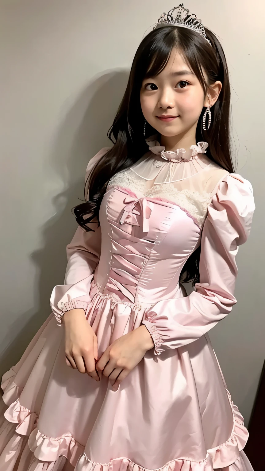highest quality, masterpiece, highest resolution, artwork, super それにget used to it, many get used to it, get used to it, それにget used to it,, girl,cute girls,(()),((All 12 year old girls)),girls are princesses,everyone wears a tiara on their head,((all have volume,She is wearing a pink Victorian ball gown dress with a midium-length hoop skirt)),the dress is round and bulging,(Long sleeves with ruffles),((A midium dress that almost touches the floor)),