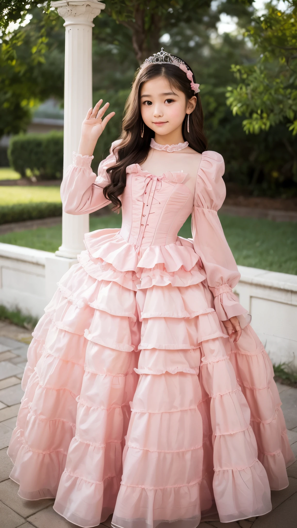 highest quality, masterpiece, highest resolution, artwork, super それにget used to it, many get used to it, get used to it, それにget used to it,, girl,cute girls,(()),((All 10 year old girls)),girls are princesses,everyone wears a tiara on their head,((all have volume,She is wearing a pink Victorian ball gown dress with a full-length hoop skirt)),the dress is round and bulging,(Long sleeves with ruffles),((A midium dress that almost touches the floor)),