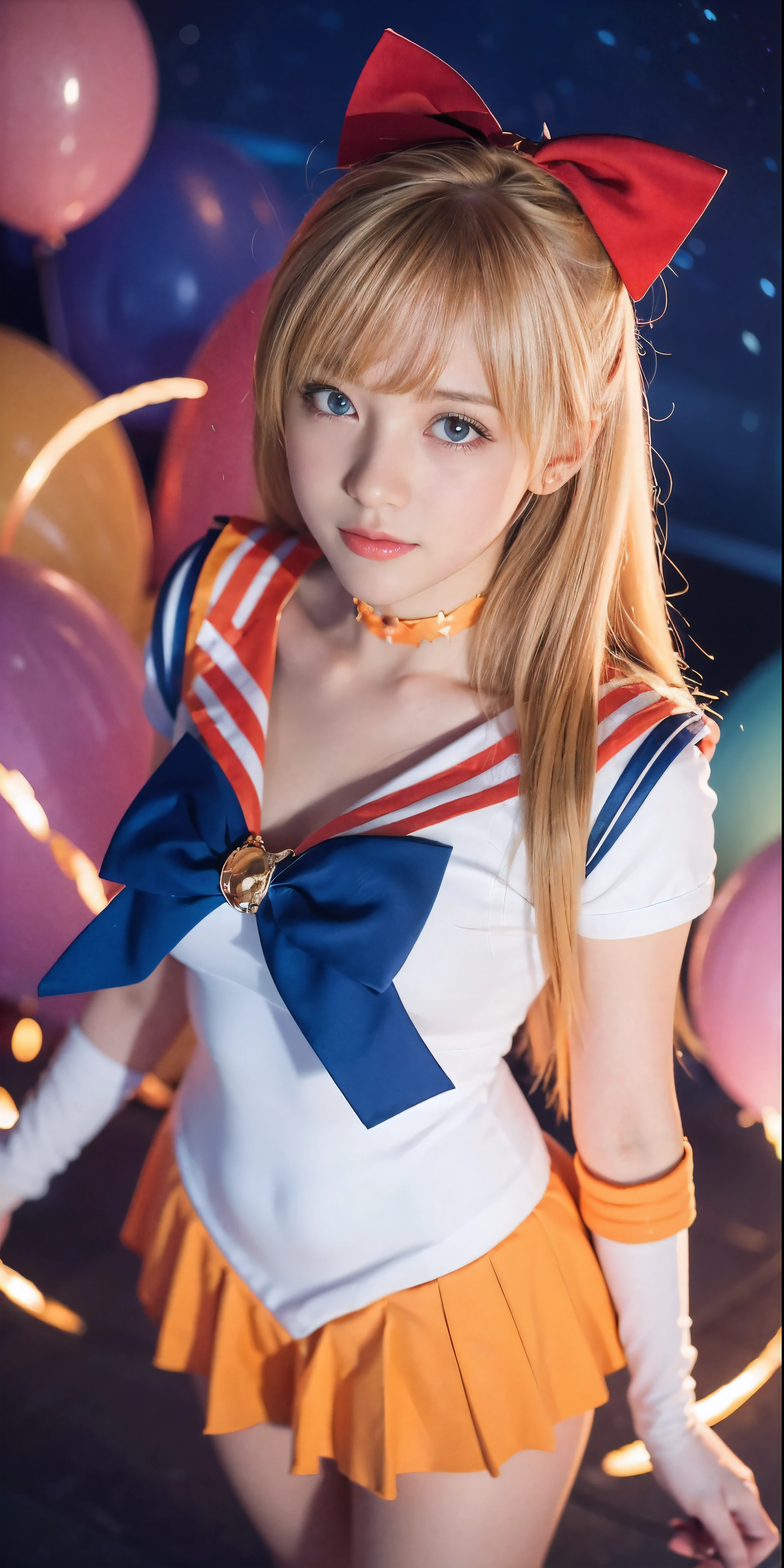 portrait, (masterpiece, best quality;1.3), extremely detailed CG, ultra detailed, 1girl, solo, smile, looking at viewer, stylish ungle, blonde long hair,blue eyes,
sv1, sailor senshi uniform, orange skirt, elbow gloves, tiara, orange sailor collar, red bow, orange choker, white gloves, jewelry, from above,
many hearts, face focus,Venus,tornado,abstract background, hearts storm, haert beam, heart bubbles, heart baloons, haert stars, heart flowers, HEART LIGHTS, heart world, heart background, galaxy background, heart weapon, heart aura, sailor girl in a sailor costume, sailor moon!!!!!!!!,