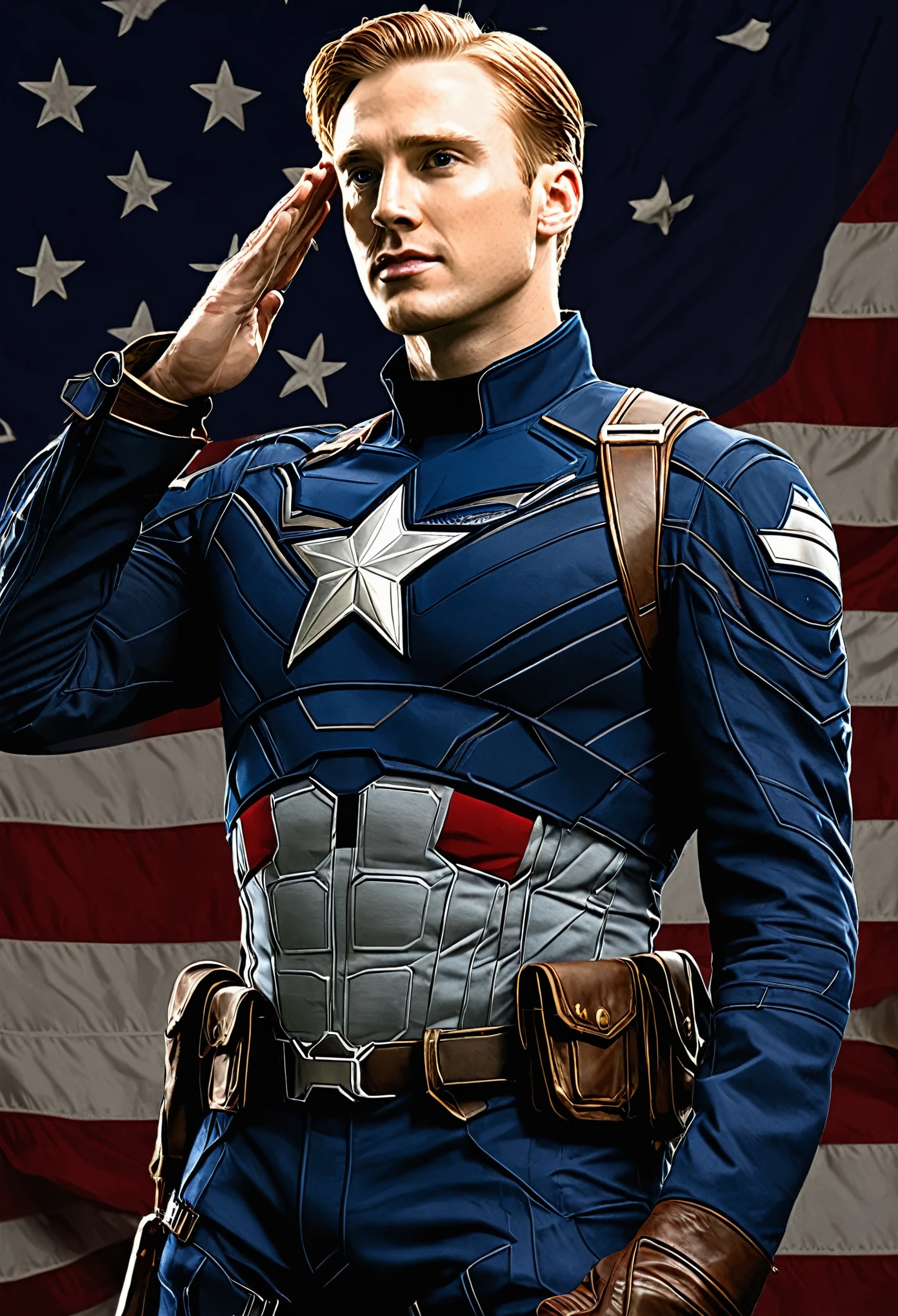 Captain America Steve Rogers in a salute flag style