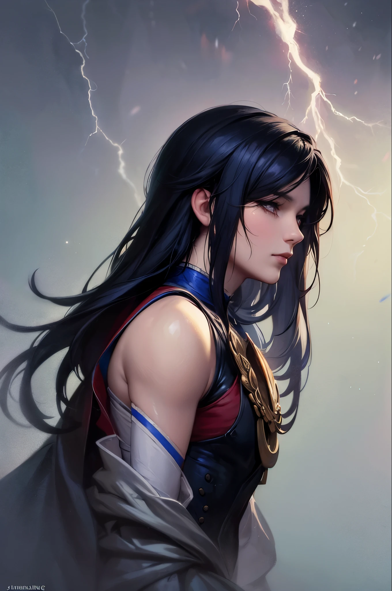 (male: 1.1), Iris, profile, Oriental beauty, (masterpiece), highest quality, anime, merge, colorful, Vibrant colors, figure, Art Style, Fantasy, Realistic, animeーション, (photograph_(Moderate):1.0 ), Antonio J.. Manzanedo, Jeremy Lipking, lightning, In a surreal landscape, Smooth, Sharp focus