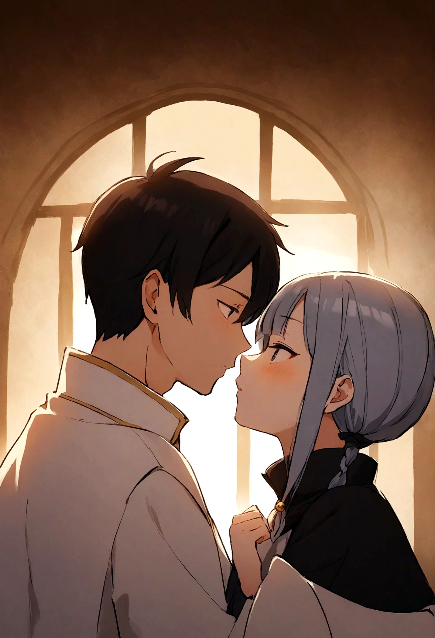 masterpiece, best quality, evangelion kaworu nagisa, kaworu nagisa, priest, priest clothes, nsfw, red eyes, seductive, hot, seductive face, (sexual harassment, harassed by a disgusting man, disgusting man), church background