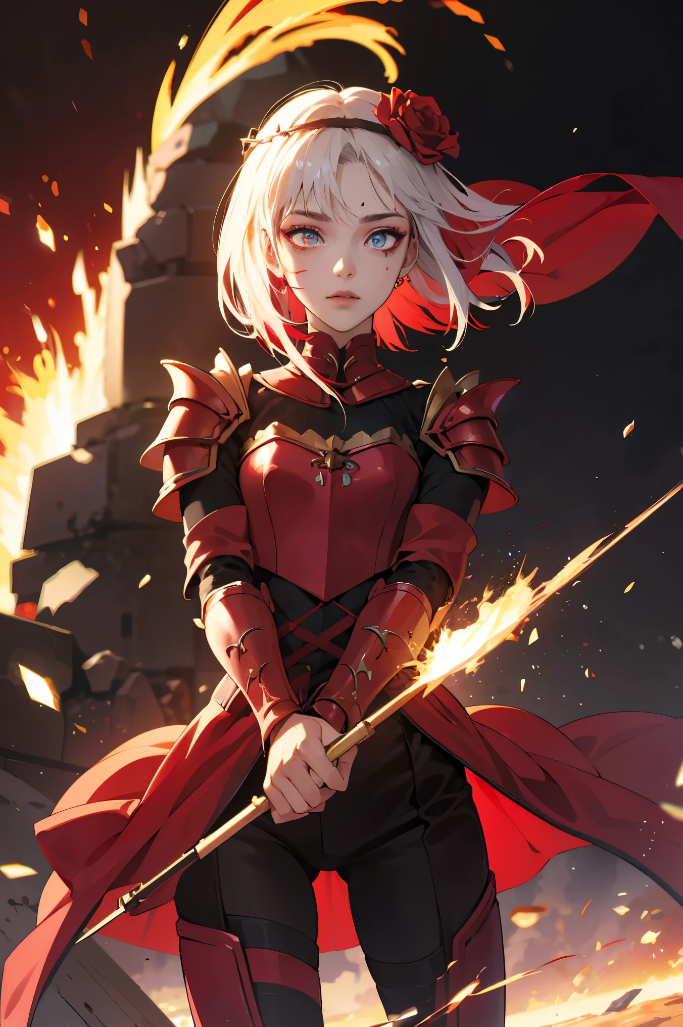 taktopdestiny, destiny, short hair, hair ornament, flower, white hair, red hair, multicolored hair, hair flower, rose, colored skin, facial mark, red flower, red rose, thorns,
BREAK (armor, bodysuit, pauldrons, purple bodysuit, shoulder armor, thighs, veil, black veil:1.2),
BREAK street, standing,
BREAK (masterpiece:1.2), best quality, high resolution, unity 8k wallpaper, (illustration:0.8), (beautiful detailed eyes:1.6), extremely detailed face, perfect lighting, extremely detailed CG, (perfect hands, perfect anatomy),