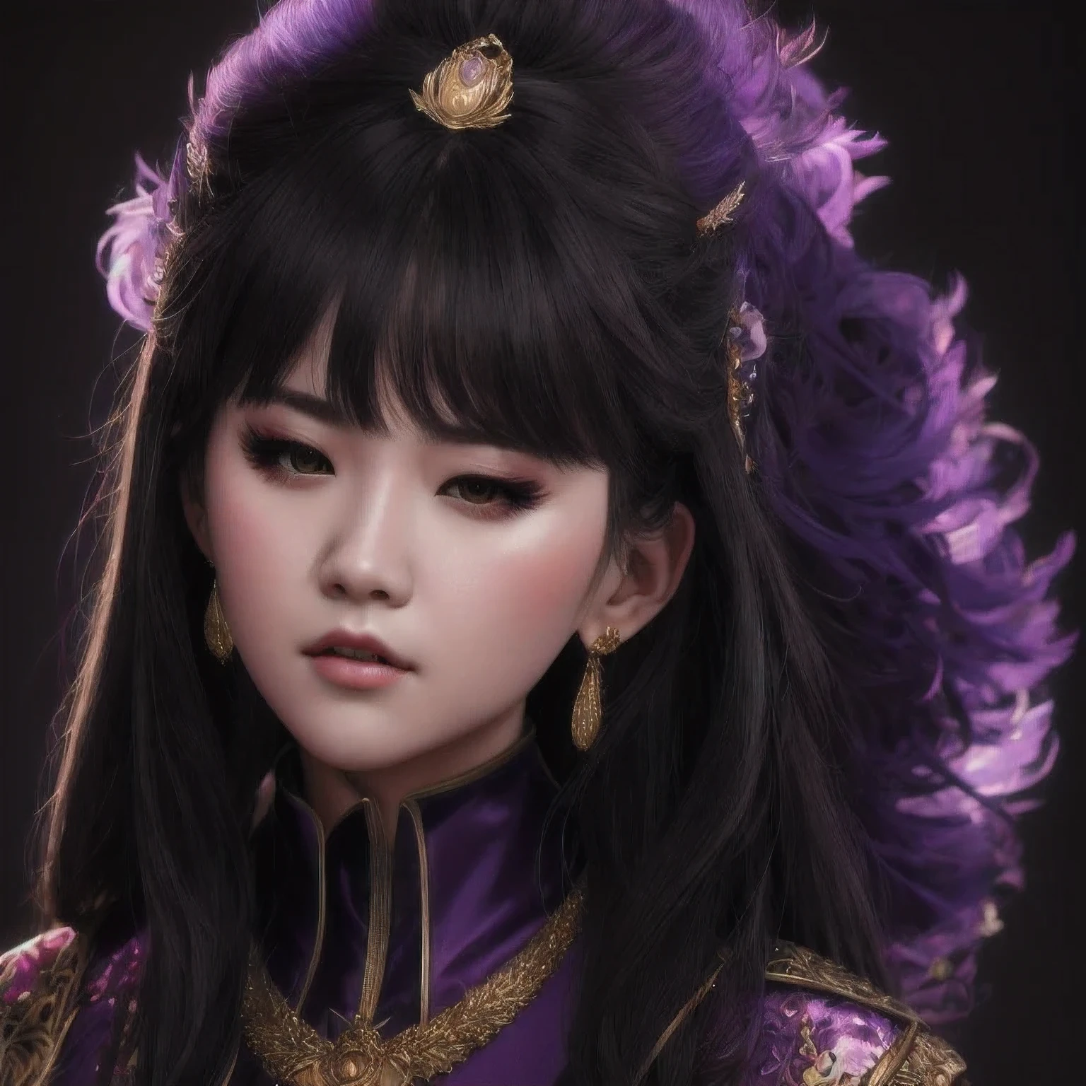 there is a 18 years old in a purple dress holding a dragon, wlop and ross tran, ross tran 8 k, fantasy art style, chengwei pan on artstation, a beautiful fantasy empress, ross tran and wlop, ruan jia and artgerm, the dragon girl portrait, ig model | artgerm, artgerm and ruan jia,beautiful
1girl
bangs
淡绿 eyes
closed mouth
ear piercing
earrings
grey background
hair ornament
jewelry
lips
looking at viewer
military
military uniform
nose
piercing
portrait
realistic
short hair
simple background
solo
upper body