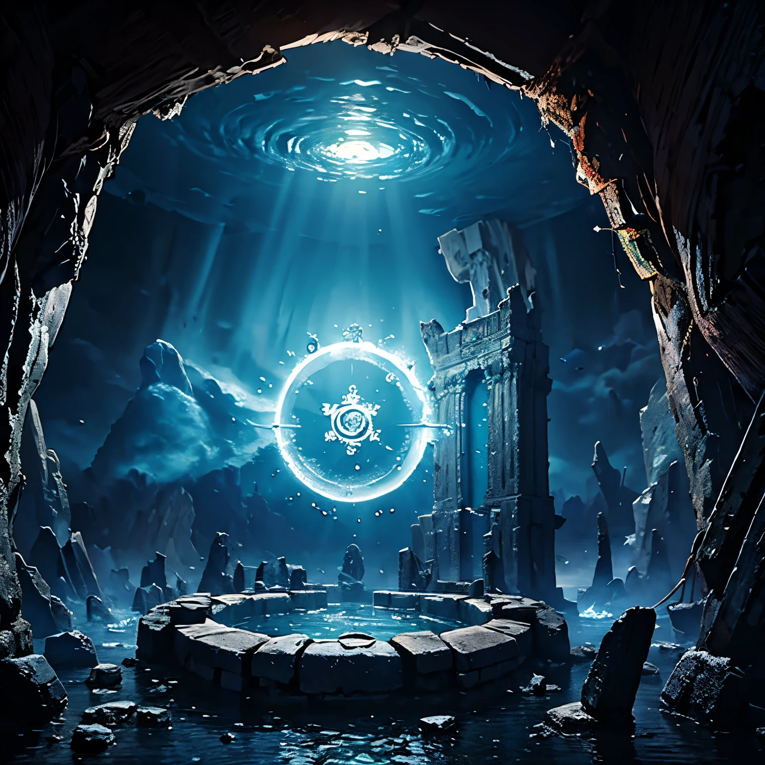 Magic portal in the deep sea city，glass channel，Magic Circle，A portal between lost ruins，Ancient magic portal，Instances，Magic Circle