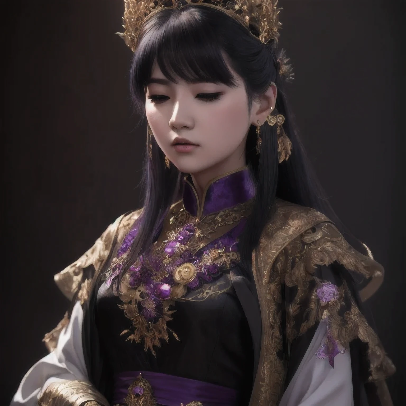 there is a 18 years old in a purple dress holding a dragon, wlop and ross tran, ross tran 8 k, fantasy art style, chengwei pan on artstation, a beautiful fantasy empress, ross tran and wlop, ruan jia and artgerm, the dragon girl portrait, ig model | artgerm, artgerm and ruan jia,beautiful
1girl
bangs
淡绿 eyes
closed mouth
ear piercing
earrings
grey background
hair ornament
jewelry
lips
looking at viewer
military
military uniform
nose
piercing
portrait
realistic
short hair
simple background
solo
upper body