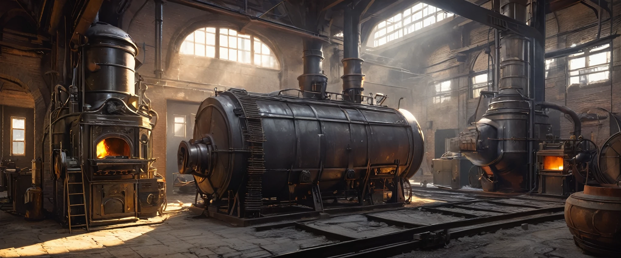 industrial furnace, 1800s, byJohn Turner, best quality, masterpiece, very aesthetic, perfect composition, intricate details, ultra-detailed