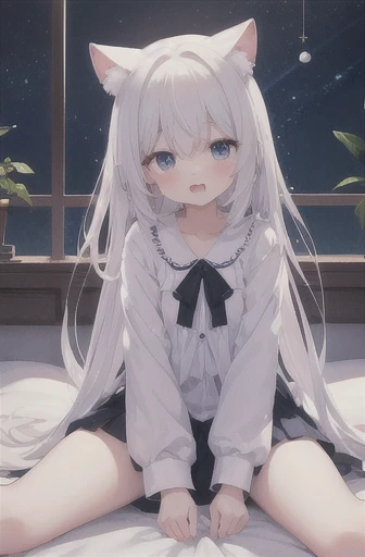 Original Character, Volumetric Lighting, Best Shadows, Shallow Depth of Field, Portrait Of Stunningly Beautiful Girl, , Delicate Beautiful Attractive Face With Alluring Black Eyes, Half Closed Eyes, Thick Eyebrows, Yawning, Open Mouth, Cute Fangs, Lovely Small Breasts, Layered Medium White Hair, Blush Eyeshadow, Thick Eyelashes, Kigurumi Animal Pajamas, In The Dreamy Attic Bedroom, Sitting On Comfortable Bed, With Animal Pillows, Moon Stars Clouds Lovely Duvet Cover, Under The Circular Round Window, (Highest Quality, Amazing Details:1.25), (Solo:1.3), Brilliant Colorful Paintings,, (best quality:1.2), (HDR:1.2), ((extremely detailed _8k_cg)), (masterpiece:1.1), (super) in detail, (masterpiece), (best illumination), (best shadow), 8 k, 4 k, fine detail, amazing, high quality, film, highres, original, ultra-detailed, colorful, (extremely detailed CG unity 8k wallpaper), an extremely delicate and beautiful, cinematic angle, anime girl, tomando banho em Rio com pop push, scenario, com roupas set transparency = 100,low,pop push,revel, female,open arms,normal,easy removing, set clothing distancing = 10,low quality,transparent camisola = set transparency = 100, story between friends playing early in the morning, olhando para o telespequitador, education nu totalmente, molhada, roupa transparente, big bussy, foco na pussy, pussy detalhada, invisible panties,devagina detailing,focus below the groin,view below the legs,young 5 years kid,raised skirt,hentai,sex shop