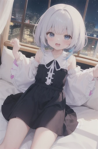 Original Character, Volumetric Lighting, Best Shadows, Shallow Depth of Field, Portrait Of Stunningly Beautiful Girl, , Delicate Beautiful Attractive Face With Alluring Black Eyes, Half Closed Eyes, Thick Eyebrows, Yawning, Open Mouth, Cute Fangs, Lovely Small , Layered Medium White Hair, Blush Eyeshadow, Thick Eyelashes, Kigurumi Animal Pajamas, In The Dreamy Attic Bedroom, Sitting On Comfortable Bed, With Animal Pillows, Moon Stars Clouds Lovely Duvet Cover, Under The Circular Round Window, (Highest Quality, Amazing Details:1.25), (Solo:1.3), Brilliant Colorful Paintings,, (best quality:1.2), (HDR:1.2), ((extremely detailed _8k_cg)), (masterpiece:1.1), (super) in detail, (masterpiece), (best illumination), (best shadow), 8 k, 4 k, fine detail, amazing, high quality, film, highres, original, ultra-detailed, colorful, (extremely detailed CG unity 8k wallpaper), an extremely delicate and beautiful, cinematic angle, anime girl, tomando banho em Rio com pop push, scenario, com roupas set transparency = 100,low,pop push,revel, female,open arms,normal,easy removing, set clothing distancing = 10,low quality,transparent camisola = set transparency = 100, story between friends playing early in the morning, olhando para o telespequitador, education nu totalmente, molhada, roupa transparente, big bussy, foco na ,  detalhada, invisible panties,devagina detailing,focus below the groin,view below the legs,young 5 years kid,raised skirt,, shop