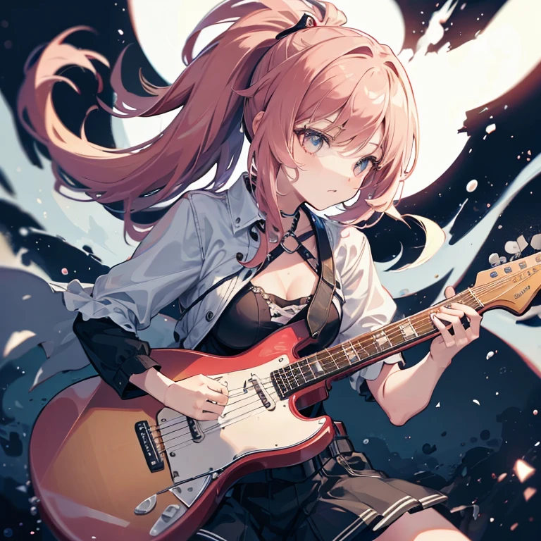 Rocker girl playing guitar in the night