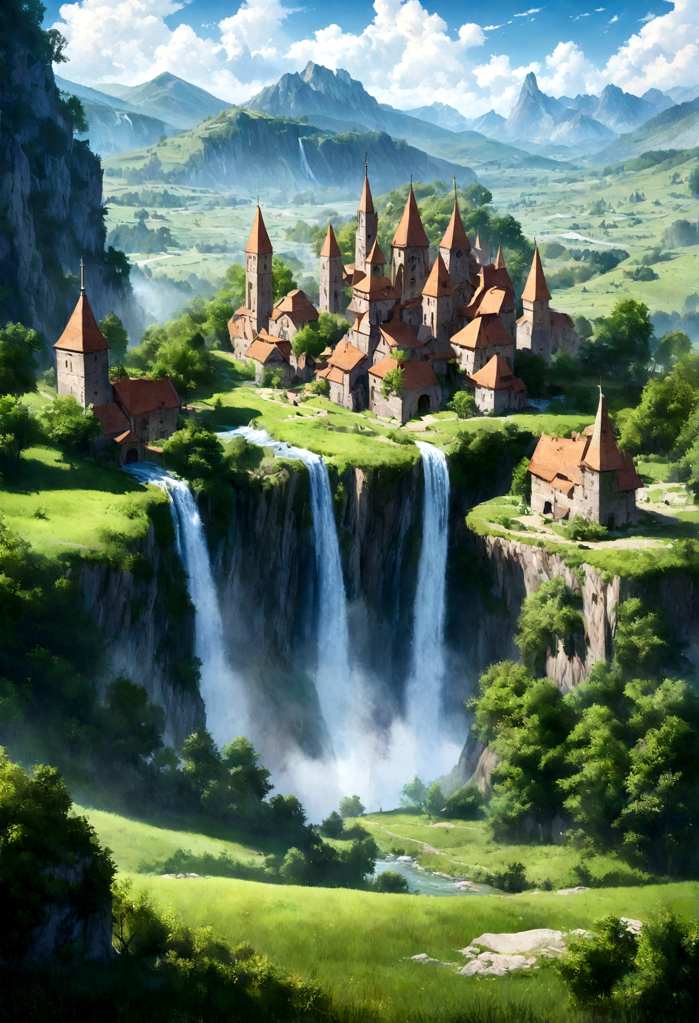 picture of a beautiful mountain landscape with a waterfall and a church, beautiful detailed fantasy, impressive fantastic landscape, fantastic landscape, medieval fantastic landscape, high fantastic landscape, epic dreamlike fantastic landscape, fantasy scenic, fantastic landscape, fantasy art landscape, epic fantastic landscape, fairy tale style background, anime rural landscape, Magical landscape, beautiful landscape, Franz Hegi, Fantasy background
INFO