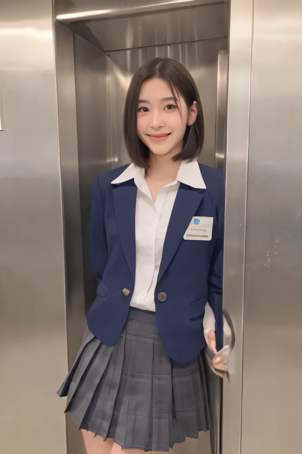 (masterpiece,High resolution,high quality,16k),(Beautiful and realistic Japan people、Beautiful girl in JK school uniform、18-year-old), Magnificent style, Octane Rendering, subway,Take the elevator、 Beautiful Face, Surreal, Son of God:1.3, Glamorous Body:1.4、realism, masterpiece, Art at its finest., Clear Eyes,Short Bob、Perfect Anatomy、Beautiful body、Beautiful Skin、From below、gravure、