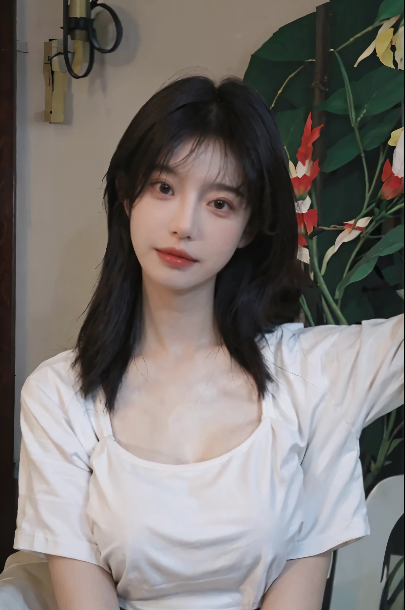 Best quality,masterpiece,ultra high res,(photorealistic:1.4),1girl,sexy,(shirt:1.2),(bra:1.2),(large breast:1.3),(upper body:1.4)