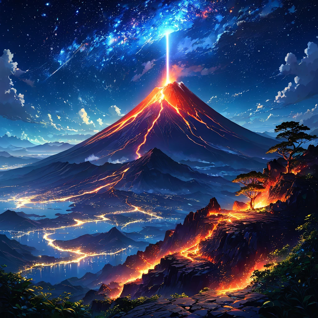 night、volcano、volcano口から湯気、Starry Sky、Nature、The Great Earth、mysterious,beautiful Anime Scenery, Landscape painting, Beautiful digital painting, Andreas Rocha, Beautiful artwork illustration, Awesome Wallpapers, Raymond Han, Tall beautiful paintings, Studio Greeble Makoto Shinkai, Beautiful Wallpapers, Anime Scenery