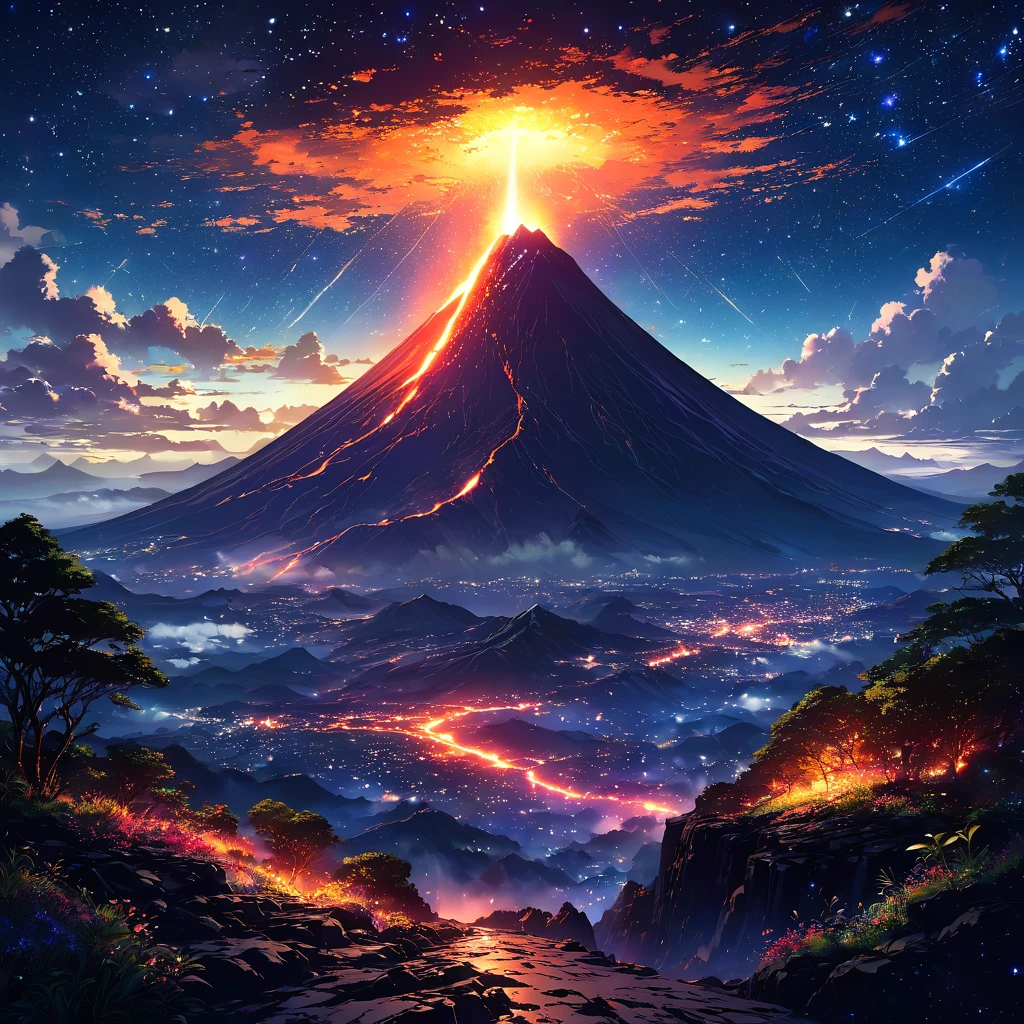 night、volcano、volcano口から湯気、Starry Sky、Nature、The Great Earth、mysterious,beautiful Anime Scenery, Landscape painting, Beautiful digital painting, Andreas Rocha, Beautiful artwork illustration, Awesome Wallpapers, Raymond Han, Tall beautiful paintings, Studio Greeble Makoto Shinkai, Beautiful Wallpapers, Anime Scenery