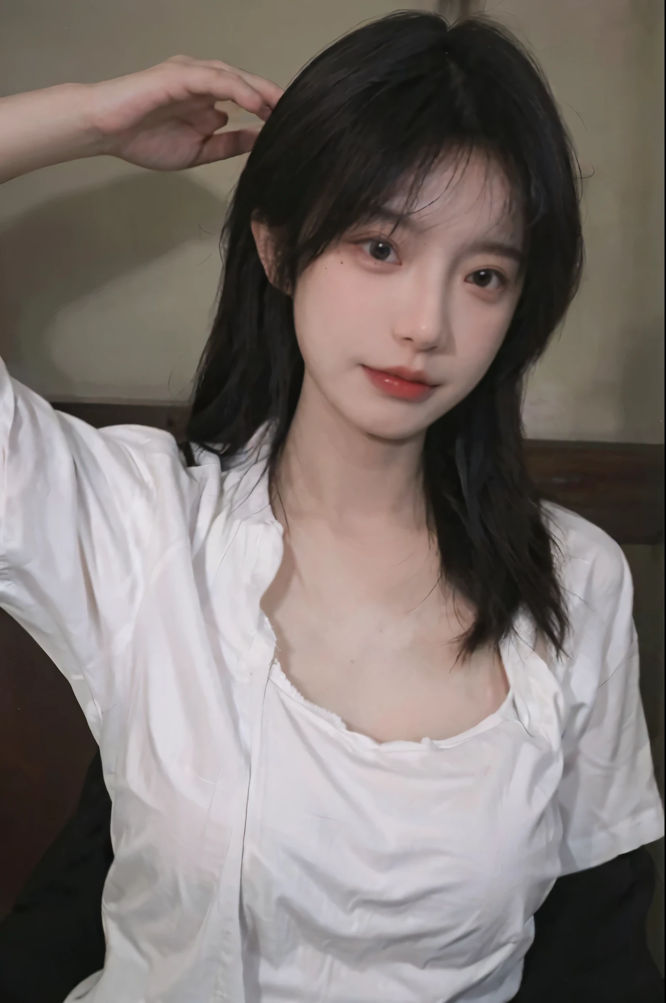 Best quality,masterpiece,ultra high res,(photorealistic:1.4),1girl,y,(shirt:1.2),(bra:1.2),(large bre3),(upper body:1.4)