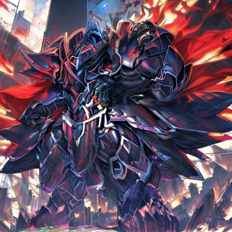 (masterpiece. official art. 8k. best quality. detailed full body. full body.)
(situation 1 : dominating LUCARIO. LUCARIO is over 1000 meters long. focus GIANT mechanical Muscular LUCARIO is trampling the city. Looking down. macro. stomp. Low-angle perspective. emphasizing the immense size.)
(situation 2 :smoke and flames rising from the destruction in the city)
(Additional details 1: Face rarely seen. wearing a full-face helmet. high-tech bio-mecha armor. real texture material. whole body shines like metal. Wearing cyberpunk mecha. emphasizes the muscles. suit fully made of metal. intricate armor. Robotic suit. suit fully made of metal. cyborg. Powered exoskeleton with the same design as LUCARIO).
(Additional details 2: (Detailed head. Detailed Body. Detailed abs. gigantic muscles. HYPER MUSCLES. Gigachad Muscular. big muscle. pecs. triceps. traps. unusually developed muscular body. body full of huge muscles. showing off muscles. pectorales enormes. Exaggeratedly huge muscles. huge muscles. long legs.).
(Additional details 3: He wears a long black cloak.The claws are sharp. Sharp teeth. 5 toes.).
(Additional details 4: black color hyper penis. hyper black penis. big penis)