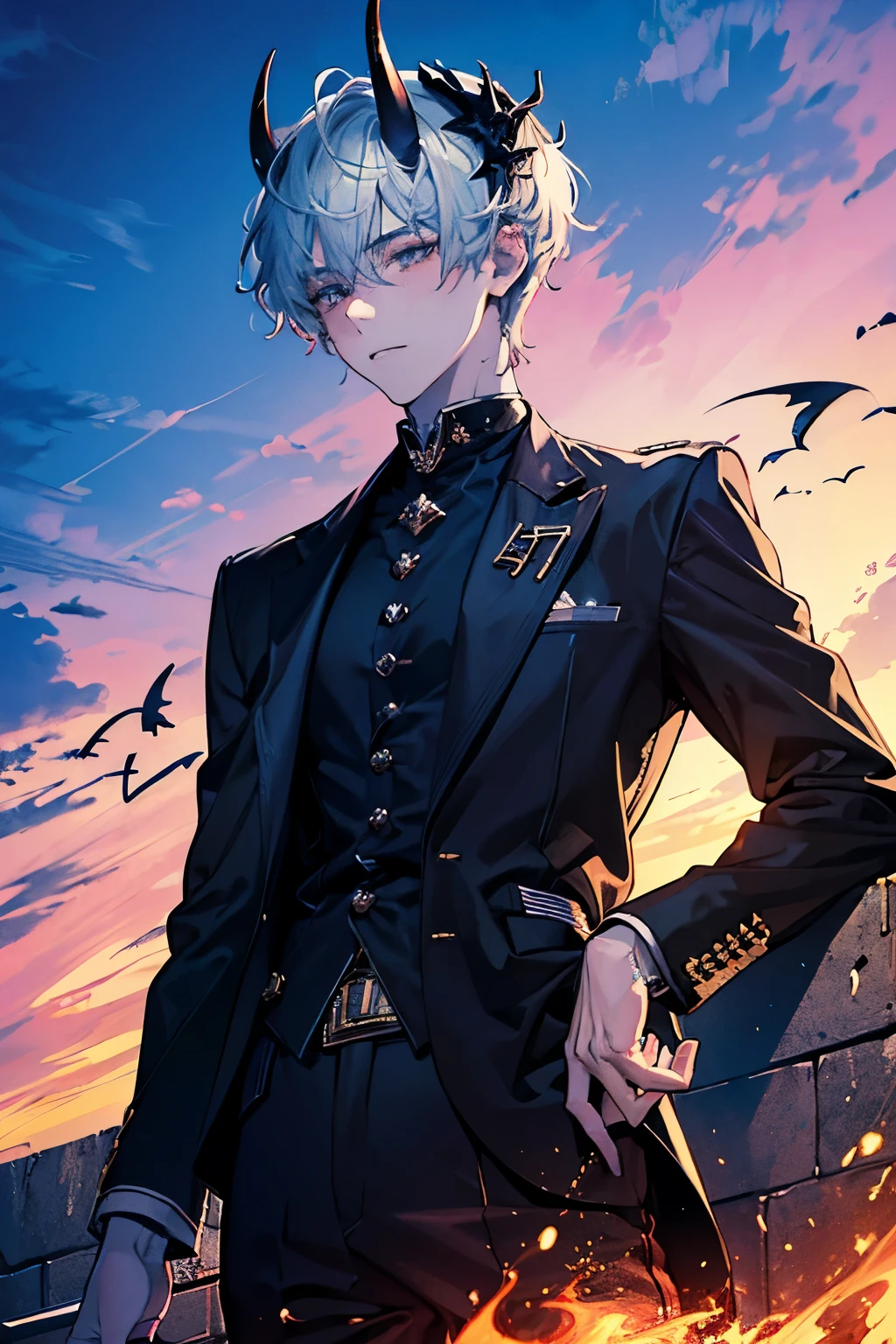 ((17years old man:1.2)),((male:1.5)),masterpiece, best quality,(Devil horns:1.3),(Devil&#39;s Wings:1.3),(super big death scythe:1.5),Close-up of face
