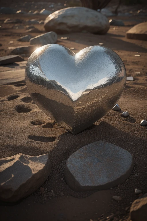 An artistic representation of a heart that appears to be made of sturdy materials, como metal ou pedra, with the timeless words written on its surface. This illustrates how these words echo in our hearts, fortalecendo-nos contra as adversidades.