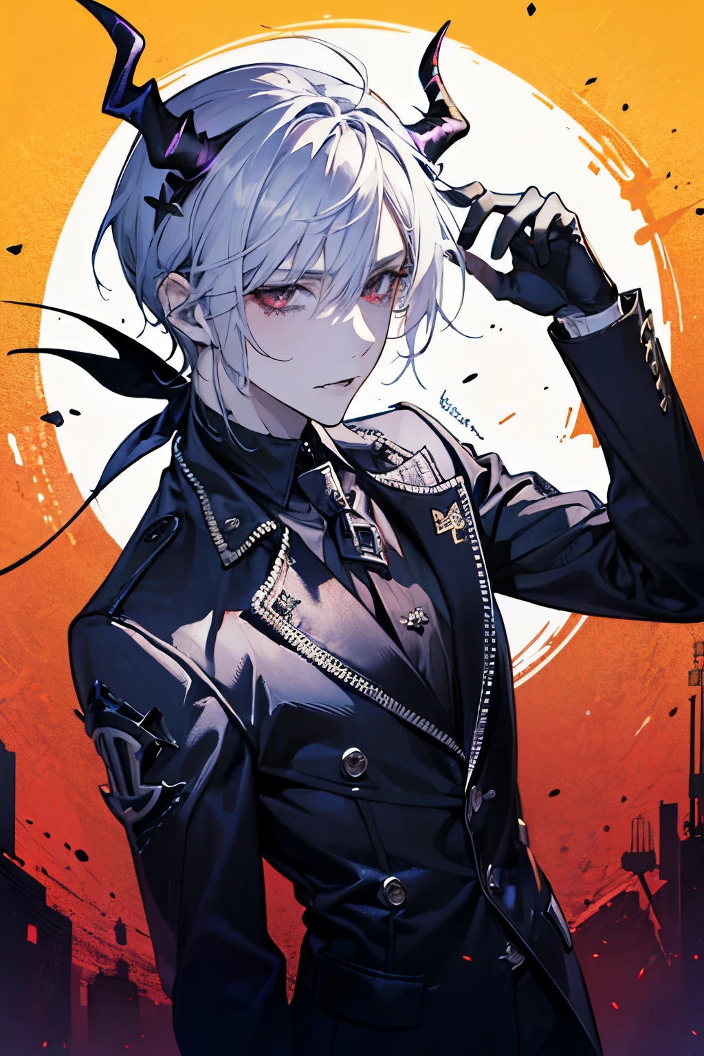 ,((male:1.5)),masterpiece, best quality,(Devil horns:1.3),(Devil's Wings:1.3),(super big death scythe:1.5),Close-up of face,((A room with a sexy atmosphere:1.4))