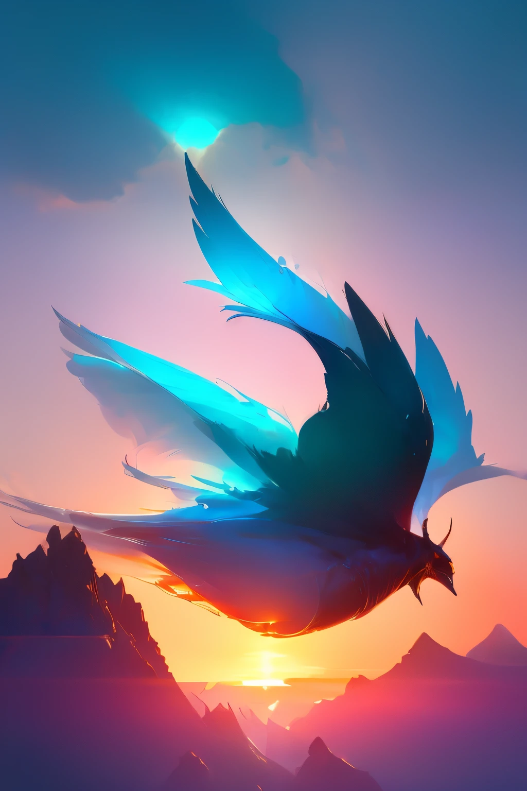 A mesmerizing, metallic-hued creature, with a dynamic sheen that shifts from hues of crimson to azure, gradually ascends from its colossal, papery cocoon. The early morning sun's radiant beams illuminate the branch upon which the cocoon dangles, casting a golden glow as the exhausted creature tirelessly pumps its wings in anticipation of taking flight for the first time. The spectacle unfolds in a visually captivating sequence, with each movement of the creature's wings depicted in ultra-detailed, 4k resolution, showcasing this extraordinary event in the highest quality possible. The scene presents a dynamic composition, with the rising sun, the