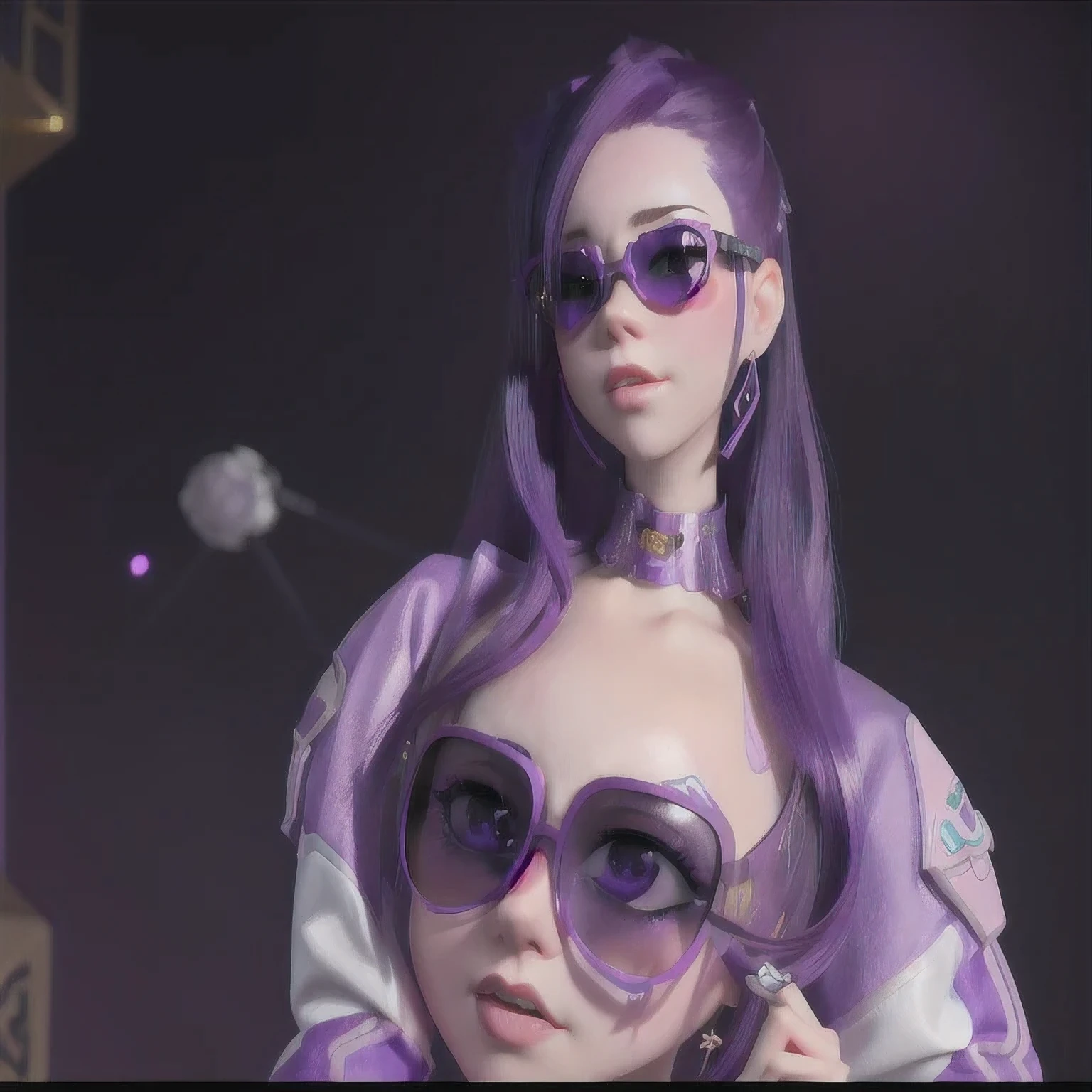 purple haired woman with purple sunglasses and a purple jacket, artwork in the style of guweiz, inspired by Yanjun Cheng, guweiz, trending on cgstation, belle delphine, yanjun chengt, ross tran 8 k, purple aethetic, in the style of ross tran, luts, deviantart artstation cgscosiety, trending at cgstation