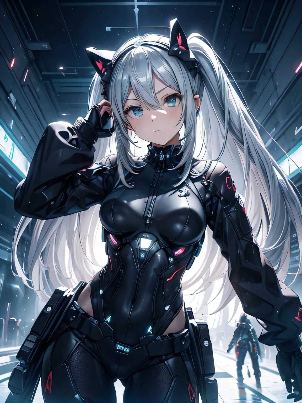 
(Maxima calidad), ((la mejor definicion)) Miku Hatsune antropomorfica, furry art, ojos azul intenso ((la mejor calidad)), recostada sobre su lado izquierdo, pose medio lateral, descalza, patas bien definidas, la mejor calidad, cyberpunk city landscape al atardecer, dinamic pose, action atack