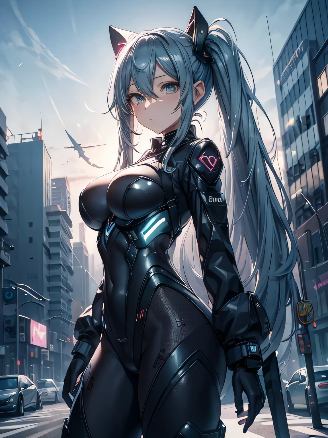 
(Maxima calidad), ((la mejor definicion)) Miku Hatsune antropomorfica, furry art, ojos azul intenso ((la mejor calidad)), recostada sobre su lado izquierdo, pose medio lateral, descalza, patas bien definidas, la mejor calidad, cyberpunk city landscape al atardecer, dinamic pose, action atack