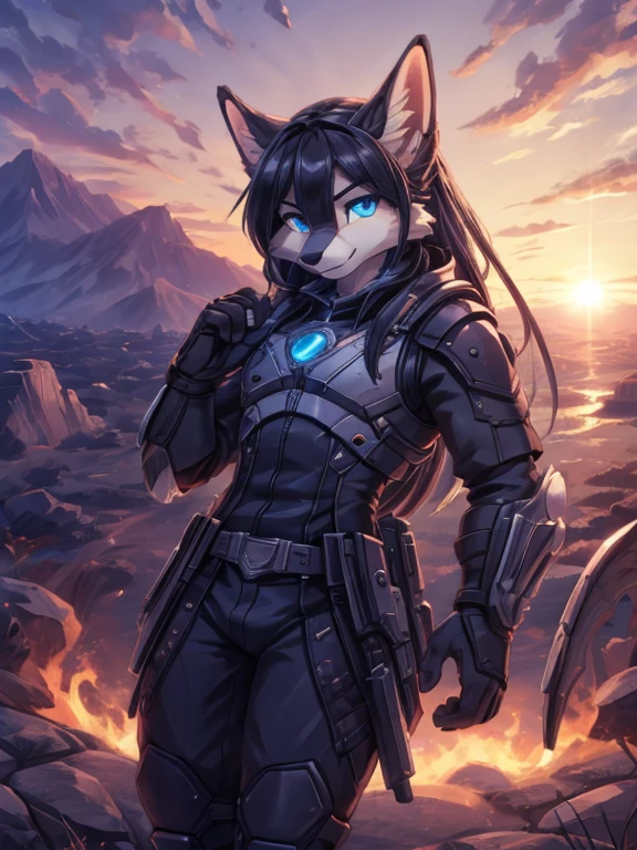 
(Maxima calidad), ((la mejor definicion)) Sōsō no Frieren anthropomorphic, furry art, ojos azul intenso ((la mejor calidad)), recostada sobre su lado izquierdo, pose medio lateral, descalza, patas bien definidas, la mejor calidad, distopic future landscape al atardecer, dinamic pose, action atack