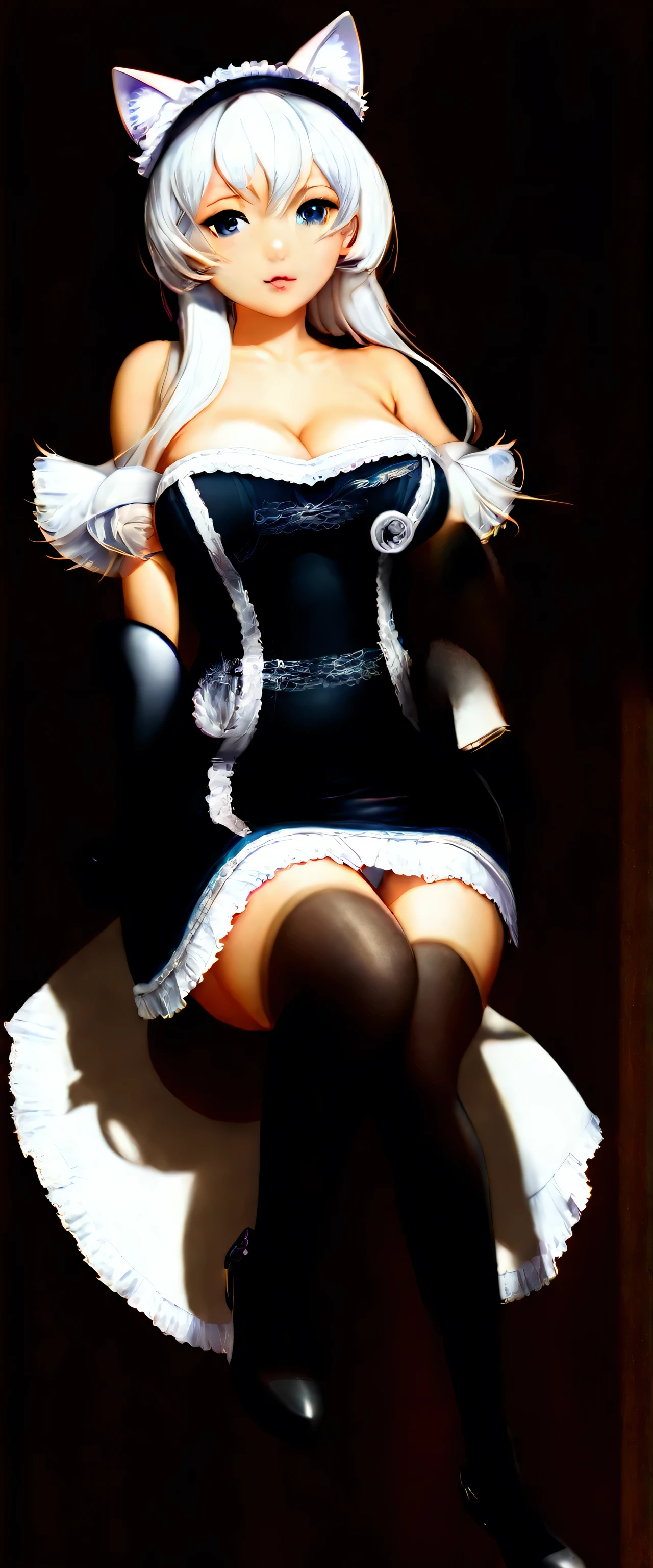 Belfast, dakimakura, cat maid, high heel boots, cat girl, realistic, sexy maid, Best quality, masterpiece