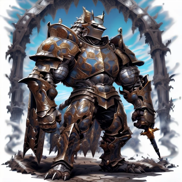 (masterpiece. official art. 8k. best quality. detailed full body. full body.)

(situation 1 : dominating THE MAN. THE MAN is over 1000 meters long. focus GIANT mechanical Muscular THE MAN is trampling the city. Looking down. macro. stomp. Low-angle perspective. emphasizing the immense size.)

(situation 2 :smoke and flames rising from the destruction in the city)

(Additional details 1: Armor. Cape. Helmet. Sword. wearing a full-face helmet. high-tech bio-mecha armor. real texture material. whole body shines like metal. Wearing cyberpunk mecha. emphasizes the muscles. suit fully made of metal. intricate armor. Robotic suit. suit fully made of metal. cyborg. Powered exoskeleton with the same design as THE MAN).

(Additional details 2: Detailed head. Detailed Body. Detailed abs. gigantic muscles. HYPER MUSCLES. Gigachad Muscular. big muscle. pecs. triceps. traps. unusually developed muscular body. body full of huge muscles. showing off muscles. pectorales enormes. Exaggeratedly huge muscles. huge muscles. long legs.).

(Additional details 3: NJfurry. THE MAN wears a long black cloak.The claws are sharp. Sharp teeth. 5 toes.).

(Additional details 4: Mighty commanders with strong abilities and many weapons. It would be no exaggeration to state that this ruler is the strongest knight in the world. Indestructible generals with no weaknesses at all. Absolute masters of all types of combat, even magical. A mysterious general of unknown name and motivations.)