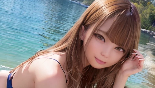 ((nsfw)),Blue sky、White Entrance Cloud、blue sea、Calm, clear water surface、(A girl sits upright on a surfboard floating on the water)、Holding oars、High leg bikini、Big Breasts、Bob Hair、Brown Hair、masterpiece、Highest quality、highest quality、16k、Highest photo quality、Detailed Background、Anatomically correct、Beautiful face、Lustrous skin、Accurate Face、Accurate body、Accurate limbs、Accurate Fingers、(Wide-angle view、View the whole view)、