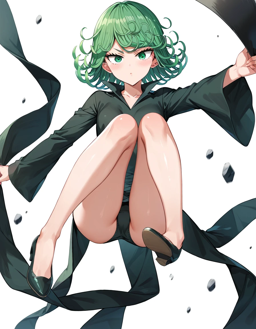 score_9, score_8_up, score_7_up, source_anime, rating_safe, highres image, masterpiece, best quality,  tatsumaki from one punch man, girl, cute face, clear skin, shiny hair, ultra detailed eyes, simple white background, jyojipan, panties